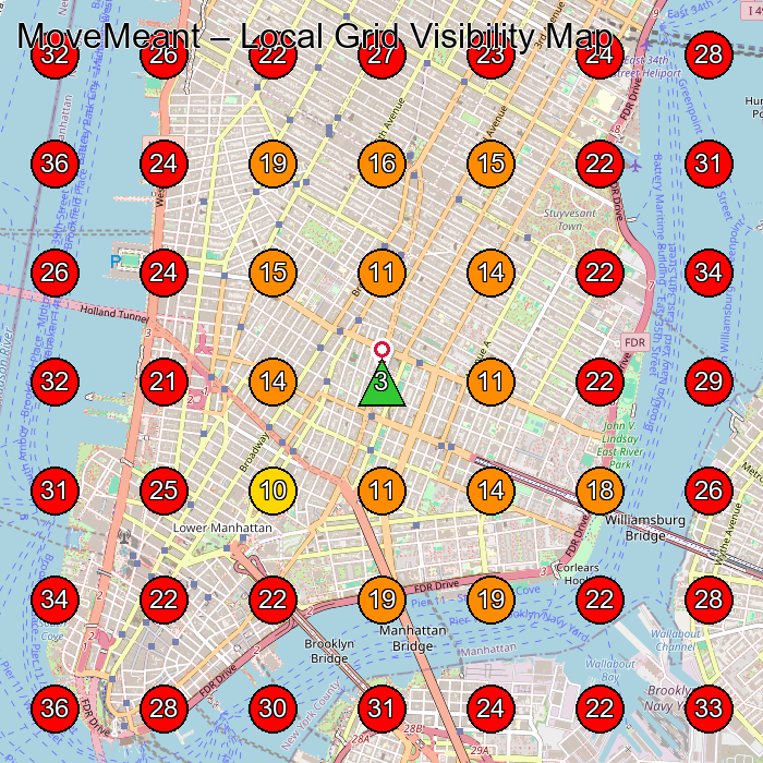 MoveMeant GeoGrid visibility map for Dance School in New York